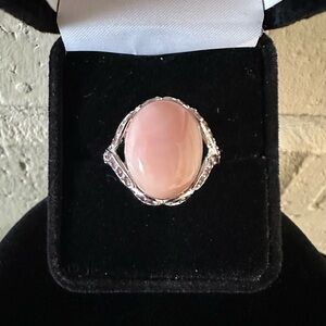 Pink Opal With Pink Tourmaline Stones in Sterling Silver. Size 10